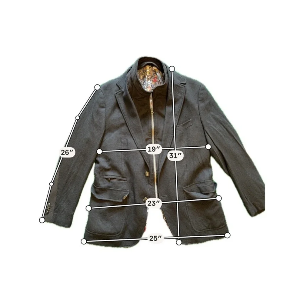 Tailored Fit Blazer Jacket Mens 44 Black Excellent Layered Zip Bib Elbow Patch
